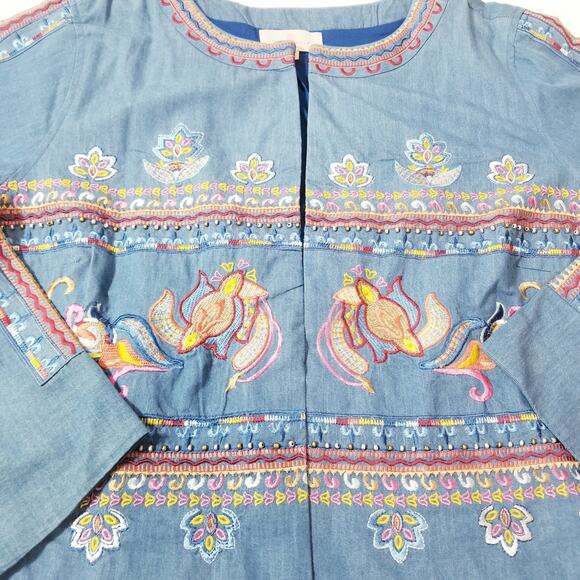Laurie Felt 100% Cotton Bohemian Floral Embroidered Blazer Jacket - Picture 7 of 14